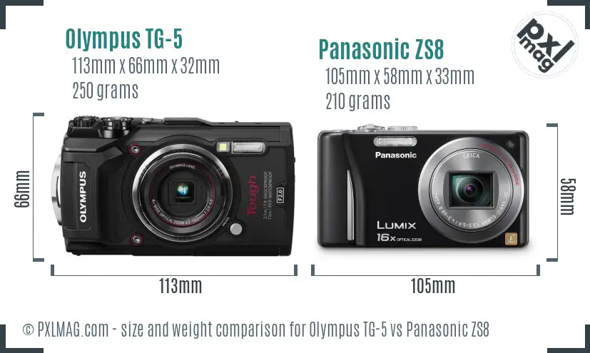 Olympus TG-5 vs Panasonic ZS8 size comparison