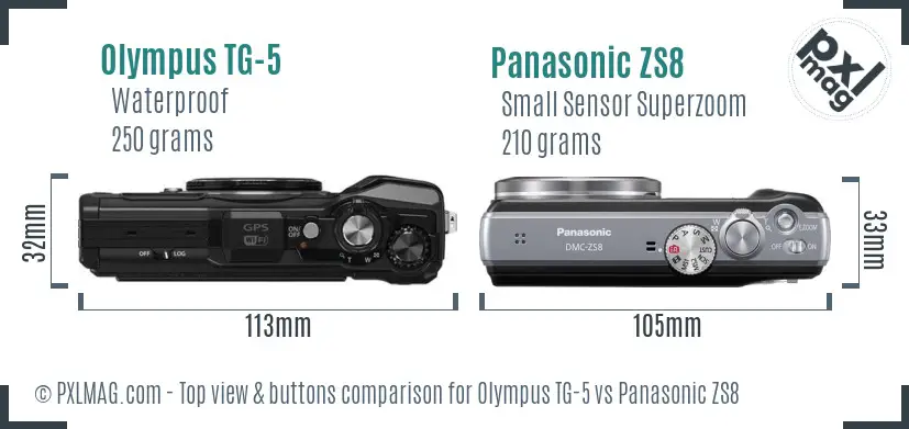 Olympus TG-5 vs Panasonic ZS8 top view buttons comparison