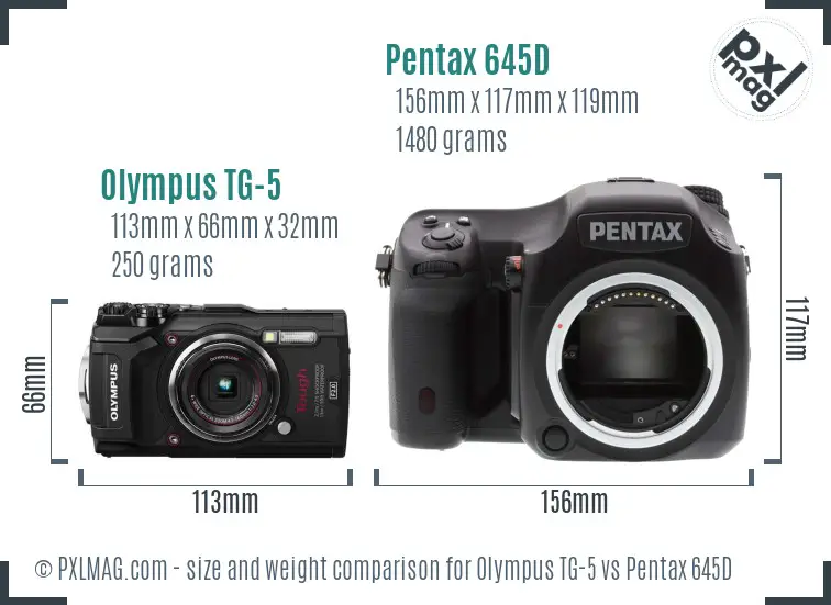 Olympus TG-5 vs Pentax 645D size comparison