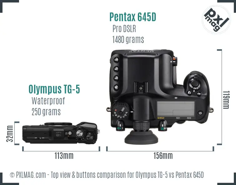 Olympus TG-5 vs Pentax 645D top view buttons comparison
