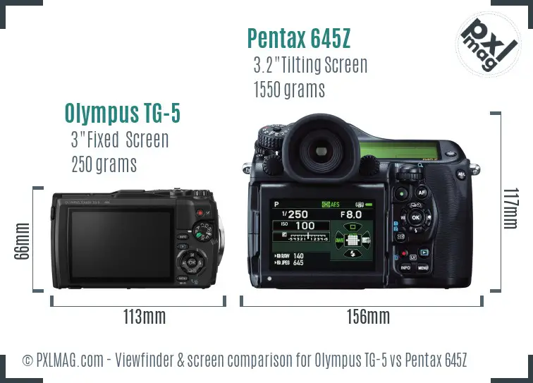 Olympus TG-5 vs Pentax 645Z Screen and Viewfinder comparison