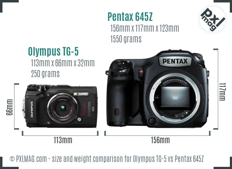 Olympus TG-5 vs Pentax 645Z size comparison