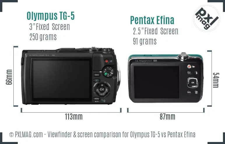 Olympus TG-5 vs Pentax Efina Screen and Viewfinder comparison
