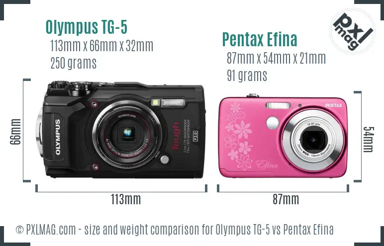 Olympus TG-5 vs Pentax Efina size comparison