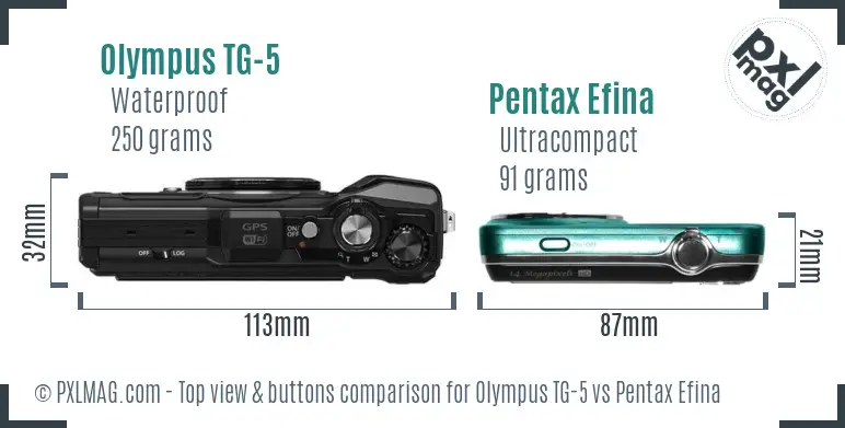 Olympus TG-5 vs Pentax Efina top view buttons comparison