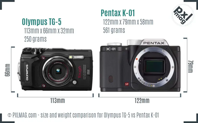 Olympus TG-5 vs Pentax K-01 size comparison