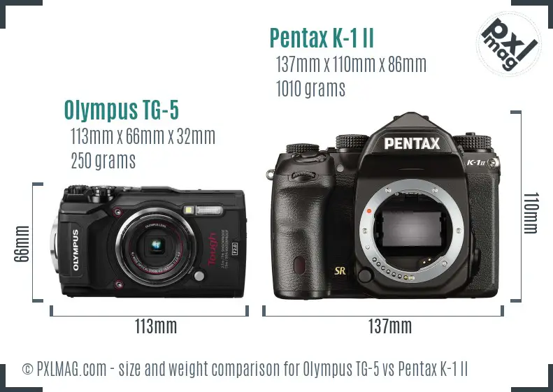 Olympus TG-5 vs Pentax K-1 II size comparison