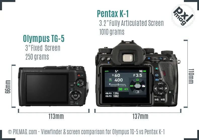 Olympus TG-5 vs Pentax K-1 Screen and Viewfinder comparison