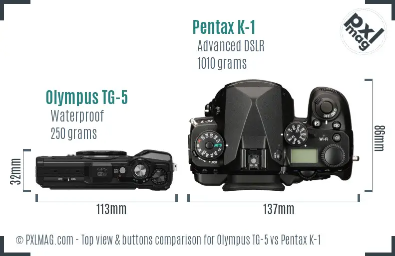 Olympus TG-5 vs Pentax K-1 top view buttons comparison
