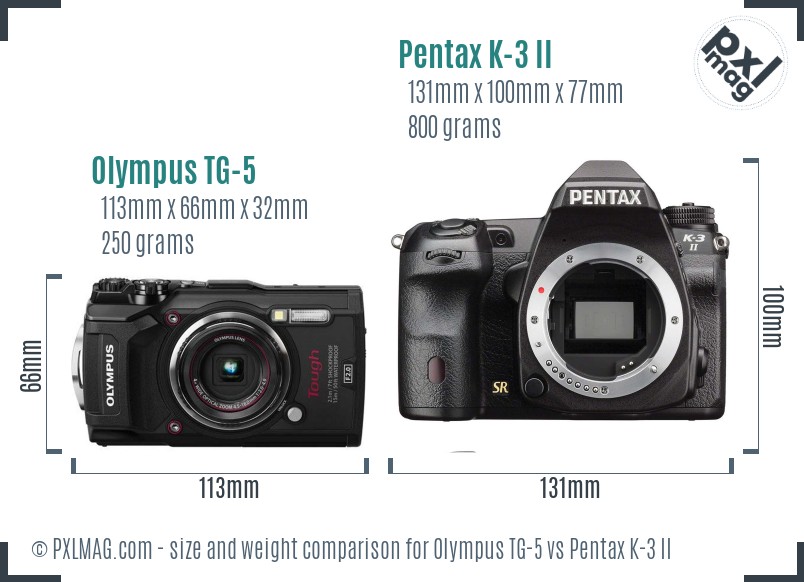 Olympus TG-5 vs Pentax K-3 II size comparison