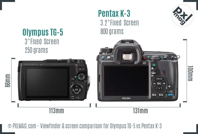 Olympus TG-5 vs Pentax K-3 Screen and Viewfinder comparison