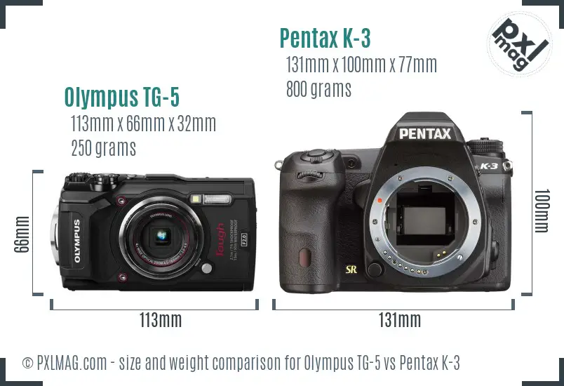 Olympus TG-5 vs Pentax K-3 size comparison