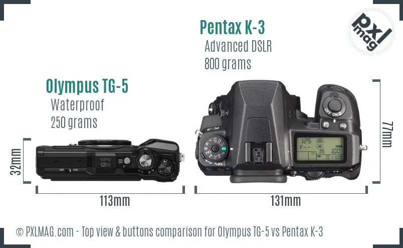 Olympus TG-5 vs Pentax K-3 top view buttons comparison