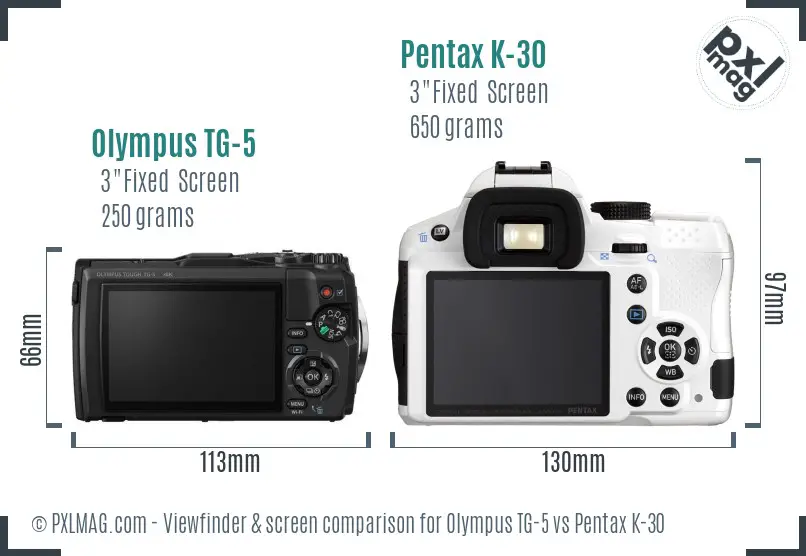 Olympus TG-5 vs Pentax K-30 Screen and Viewfinder comparison