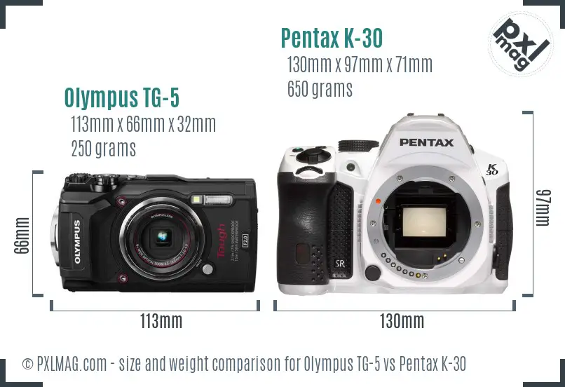 Olympus TG-5 vs Pentax K-30 size comparison