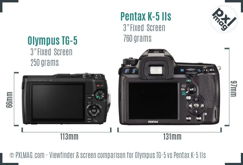 Olympus TG-5 vs Pentax K-5 IIs Screen and Viewfinder comparison