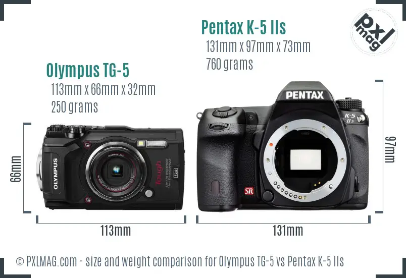 Olympus TG-5 vs Pentax K-5 IIs size comparison