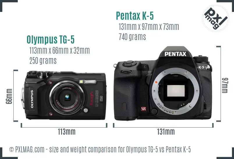 Olympus TG-5 vs Pentax K-5 size comparison