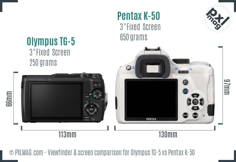 Olympus TG-5 vs Pentax K-50 Screen and Viewfinder comparison