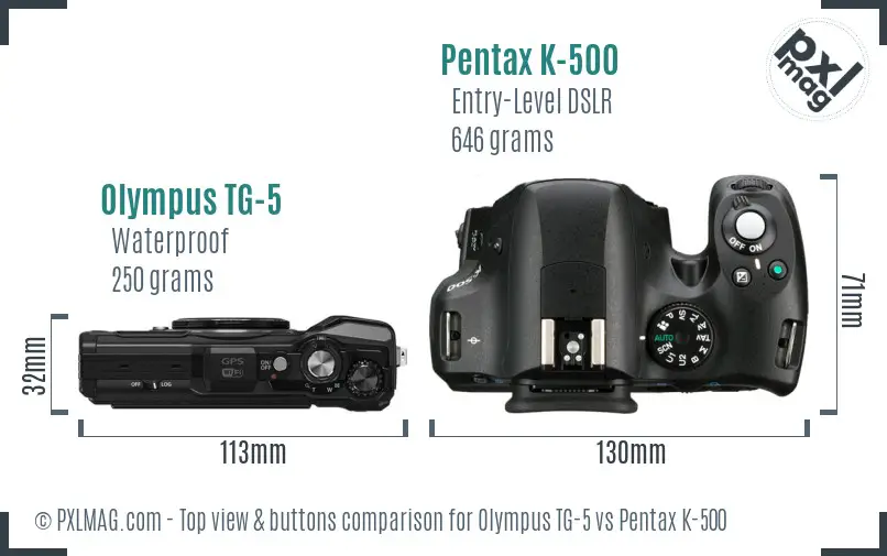 Olympus TG-5 vs Pentax K-500 top view buttons comparison