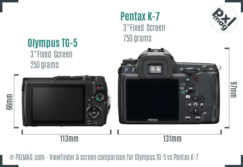 Olympus TG-5 vs Pentax K-7 Screen and Viewfinder comparison