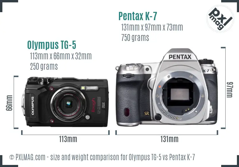 Olympus TG-5 vs Pentax K-7 size comparison