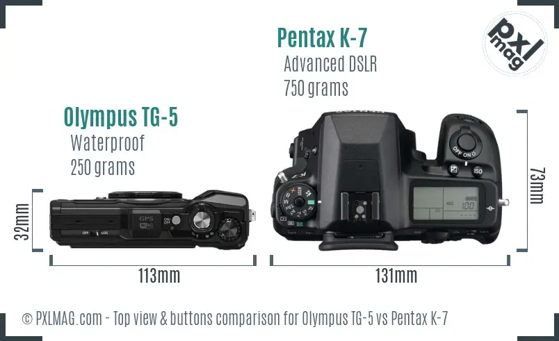 Olympus TG-5 vs Pentax K-7 top view buttons comparison