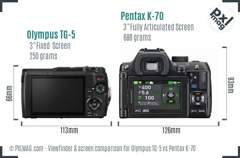 Olympus TG-5 vs Pentax K-70 Screen and Viewfinder comparison Olympus TG-5 vs Pentax K-70 Screen and Viewfinder comparison