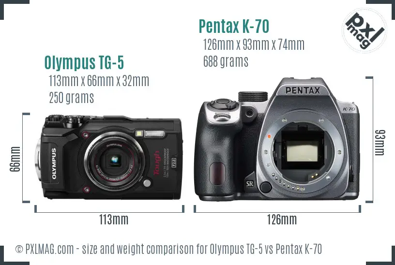 Olympus TG-5 vs Pentax K-70 size comparison Olympus TG-5 vs Pentax K-70 size comparison
