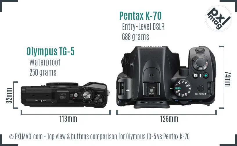 Olympus TG-5 vs Pentax K-70 top view buttons comparison Olympus TG-5 vs Pentax K-70 top view buttons comparison