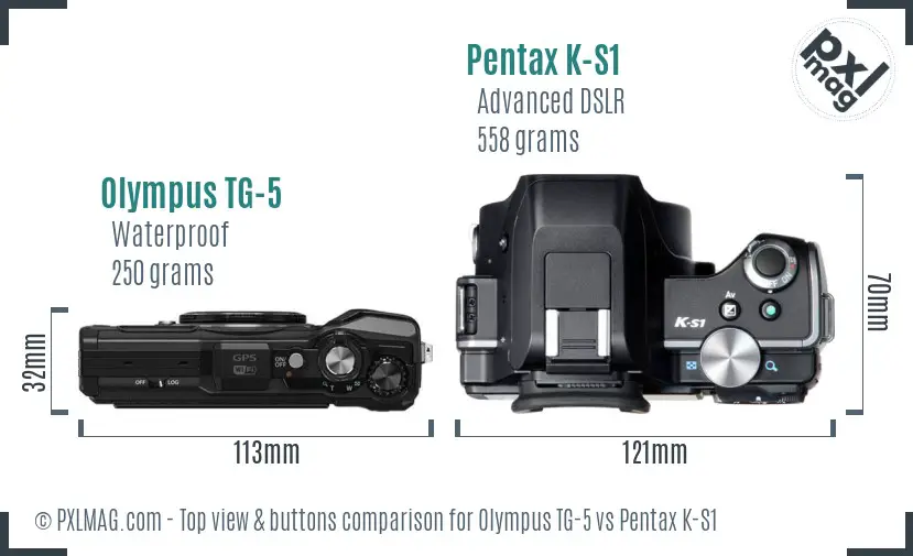 Olympus TG-5 vs Pentax K-S1 top view buttons comparison Olympus TG-5 vs Pentax K-S1 top view buttons comparison