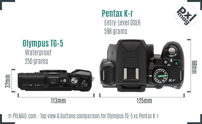 Olympus TG-5 vs Pentax K-r top view buttons comparison Olympus TG-5 vs Pentax K-r top view buttons comparison