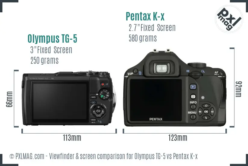 Olympus TG-5 vs Pentax K-x Screen and Viewfinder comparison