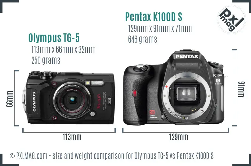 Olympus TG-5 vs Pentax K100D S size comparison Olympus TG-5 vs Pentax K100D S size comparison