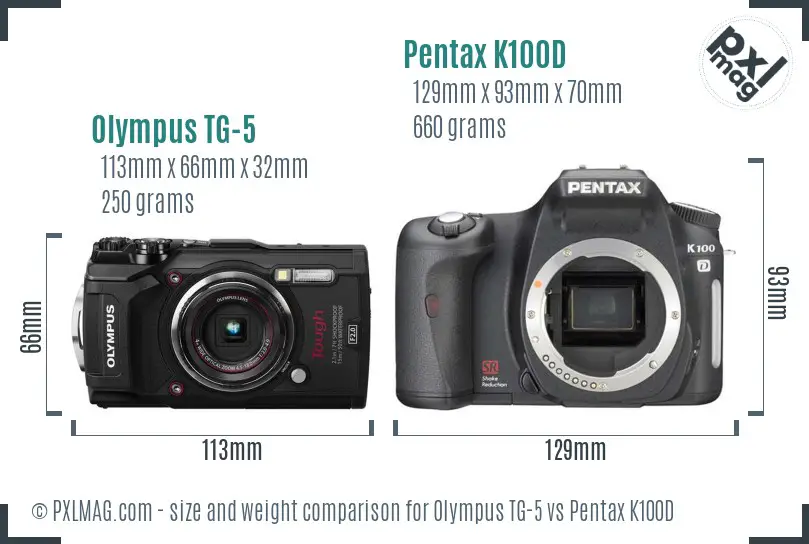 Olympus TG-5 vs Pentax K100D size comparison