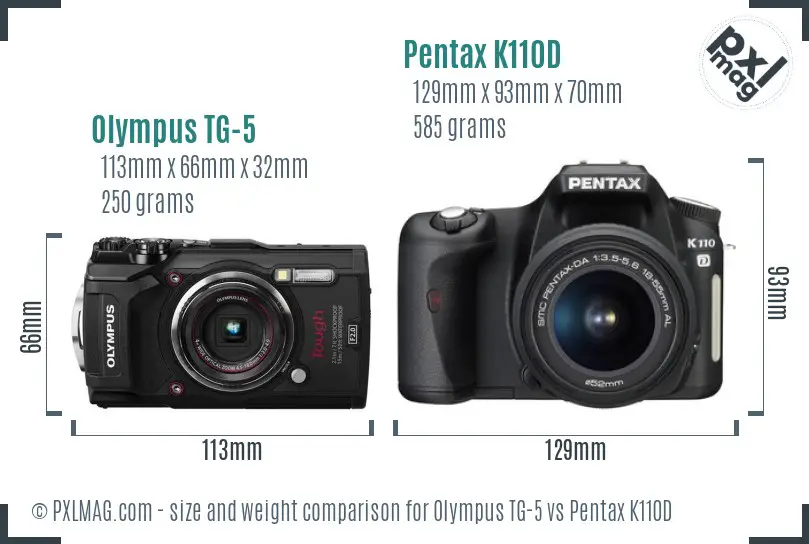 Olympus TG-5 vs Pentax K110D size comparison