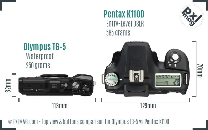 Olympus TG-5 vs Pentax K110D top view buttons comparison