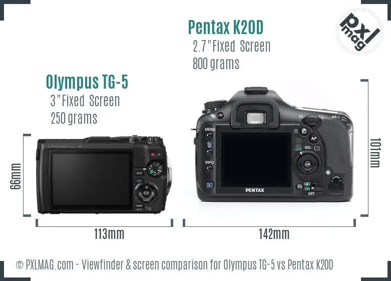 Olympus TG-5 vs Pentax K20D Screen and Viewfinder comparison