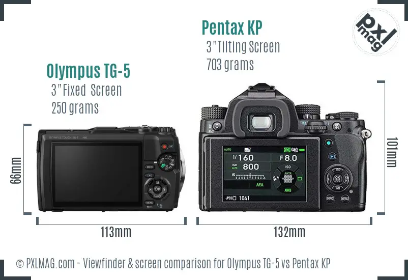 Olympus TG-5 vs Pentax KP Screen and Viewfinder comparison