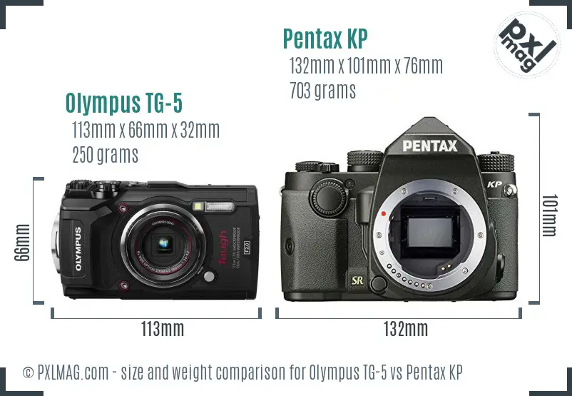 Olympus TG-5 vs Pentax KP size comparison