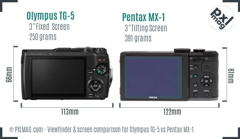 Olympus TG-5 vs Pentax MX-1 Screen and Viewfinder comparison