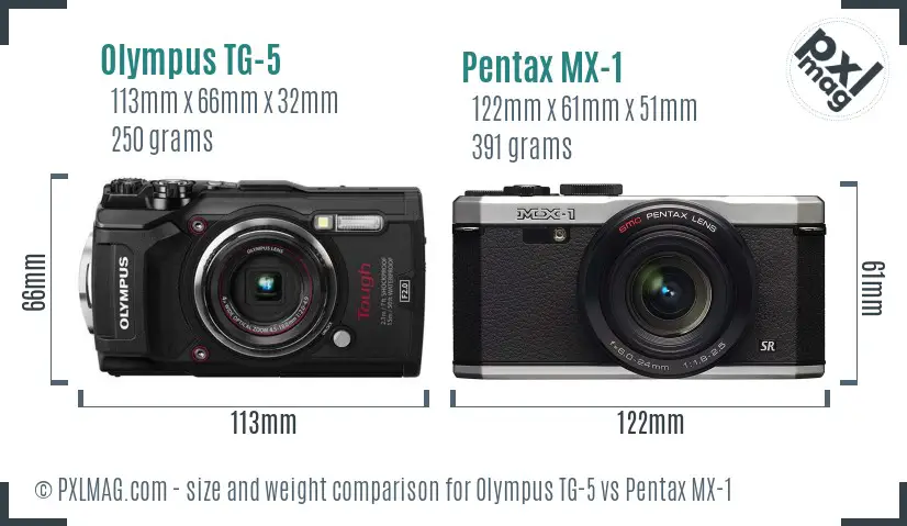 Olympus TG-5 vs Pentax MX-1 size comparison