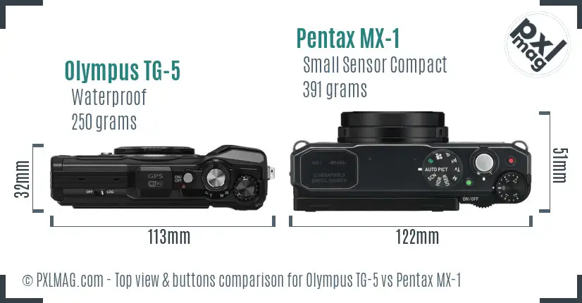 Olympus TG-5 vs Pentax MX-1 top view buttons comparison