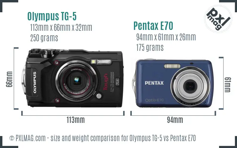 Olympus TG-5 vs Pentax E70 size comparison