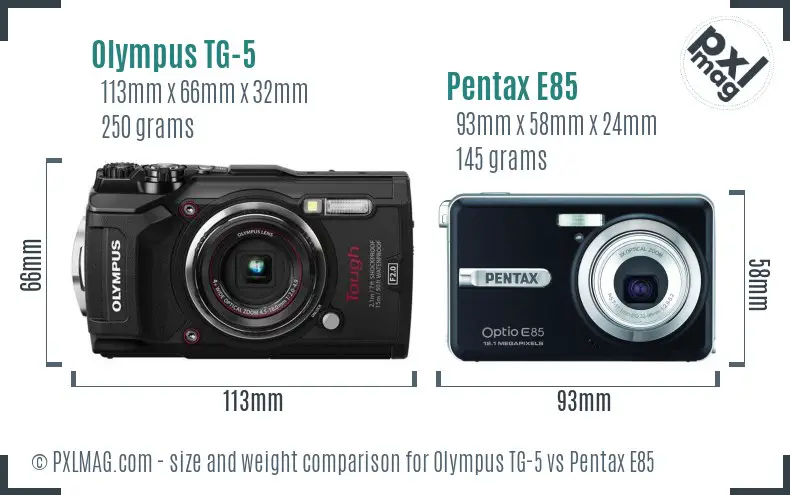 Olympus TG-5 vs Pentax E85 size comparison