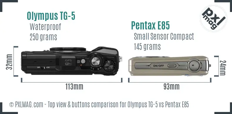 Olympus TG-5 vs Pentax E85 top view buttons comparison