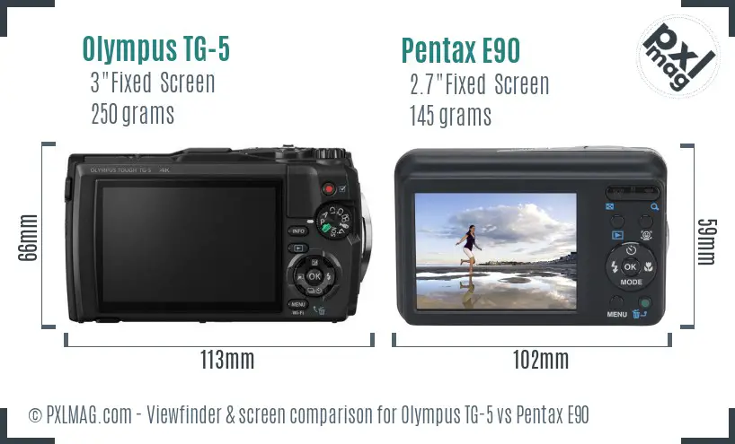 Olympus TG-5 vs Pentax E90 Screen and Viewfinder comparison