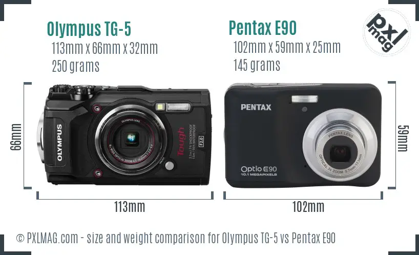 Olympus TG-5 vs Pentax E90 size comparison