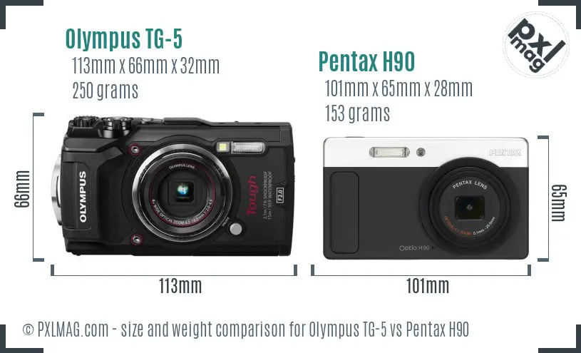 Olympus TG-5 vs Pentax H90 size comparison