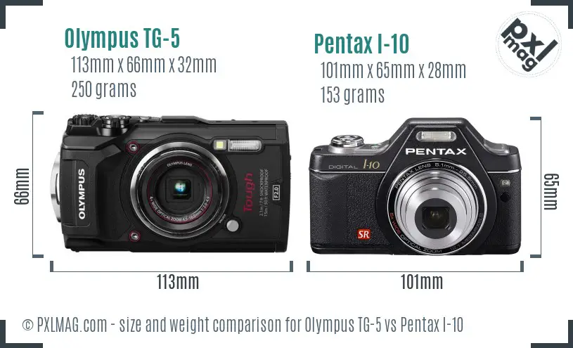 Olympus TG-5 vs Pentax I-10 size comparison